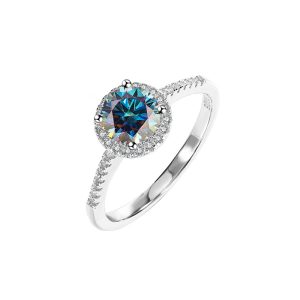 S925 sterling silver Blue Moissanite ring