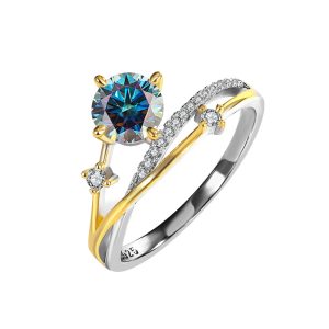 Crown color Blue Moissanite diamond ring