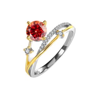 Crown color Red Moissanite diamond ring
