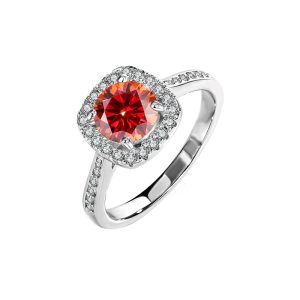 S925 sterling silver Red Moissanite diamond ring