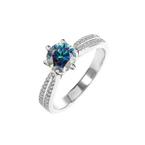 Queen Sterling Silver S925 Blue Moissanite Six Claws Ring