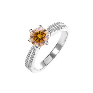 Queen Sterling Silver S925 Brown Moissanite Six Claws Ring