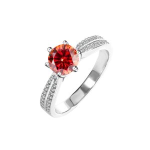 Queen Sterling Silver S925 Red Moissanite Six Claws Ring