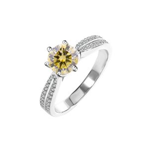 Queen Sterling Silver S925 Yellow Moissanite Six Claws Ring