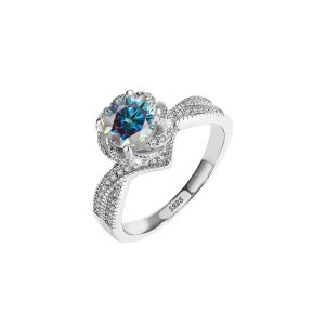 925 sterling silver Blue Moissanite ring for women