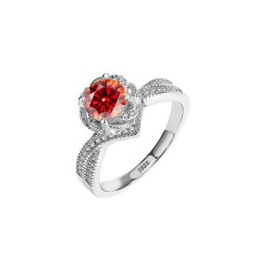 925 sterling silver Red Moissanite ring for women