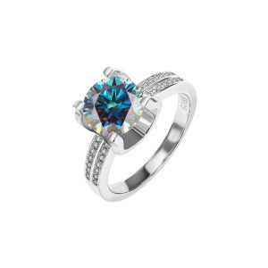 s925 silver ring double row classic Blue Moissanite ring