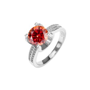 s925 silver ring double row classic Red Moissanite ring