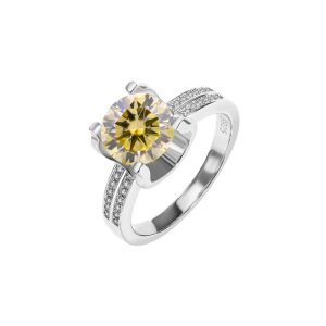 s925 silver ring double row classic Yellow Moissanite ring