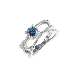 European S925 sterling silver Blue Moissanite ring