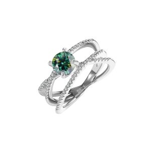 European S925 sterling silver Green Moissanite ring