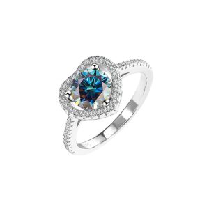 S925 sterling silver love Blue Moissanite diamond ring