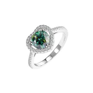 S925 sterling silver love Green Moissanite diamond ring