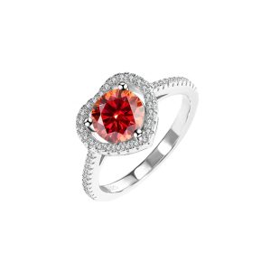 S925 sterling silver love Red Moissanite diamond ring