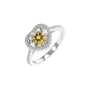 S925 sterling silver love Yellow Moissanite diamond ring