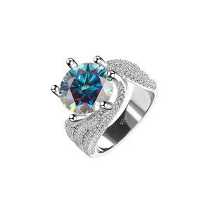 S925 silver platinum-plated Blue Moissanite diamond ring