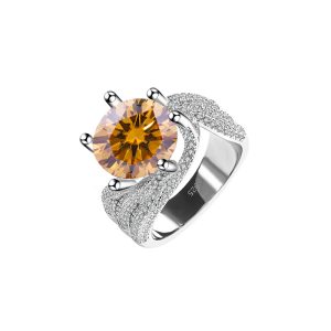 S925 silver platinum-plated Brown Moissanite diamond ring