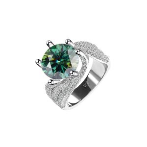 S925 silver platinum-plated Green Moissanite diamond ring