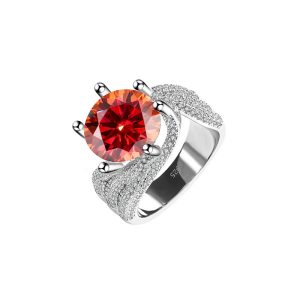 S925 silver platinum-plated Red Moissanite diamond ring