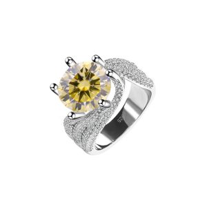 S925 silver platinum-plated Yellow Moissanite diamond ring