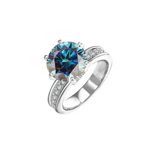 925 sterling silver six-claw Blue Moissanite ring