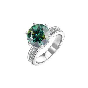 925 sterling silver six-claw Green Moissanite ring