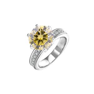 925 sterling silver six-claw Yellow Moissanite ring