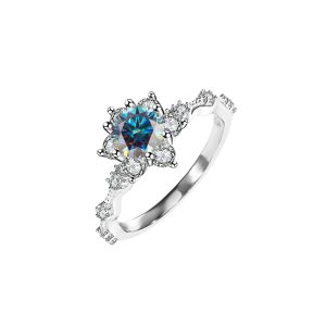 S925 sterling silver Six Claw Blue Moissanite Ring