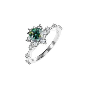 S925 sterling silver Six Claw Green Moissanite Ring