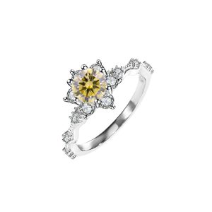 S925 sterling silver Six Claw Yellow Moissanite Ring