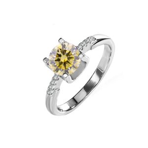 four claw Yellow Moissanite diamond pair ring
