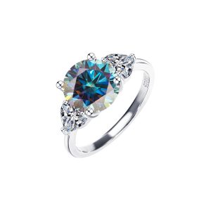 Europe and America 3 carat Blue Moissanite ring