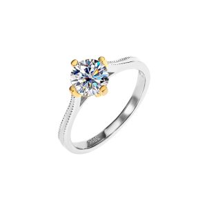 S925 sterling silver gold four-claw ring moissanite ring