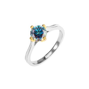 S925 sterling silver gold four-claw ring Blue Moissanite ring