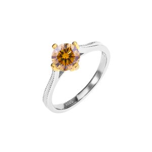 S925 sterling silver gold four-claw ring Brown Moissanite ring