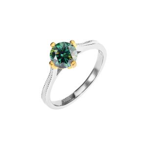 S925 sterling silver gold four-claw ring Green Moissanite ring