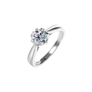 S925 sterling silver snowflake six-claw diamond ring
