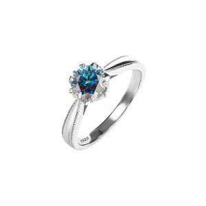 S925 sterling silver snowflake six-claw diamond ring