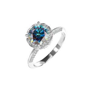 s925 sterling silver Blue Moissanite diamond ring for women