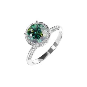 s925 sterling silver Green Moissanite diamond ring for women