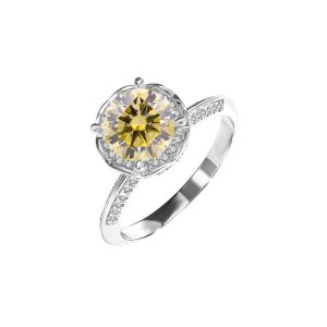 s925 sterling silver Yellow Moissanite diamond ring for women