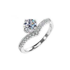 fashion s925 sterling silver six claws V-shaped princess crown ring
