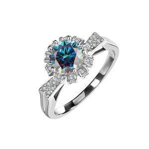 S925 sterling silver Blue Moissanite diamond ring