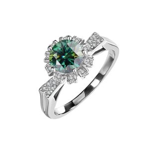 S925 sterling silver Green Moissanite diamond ring