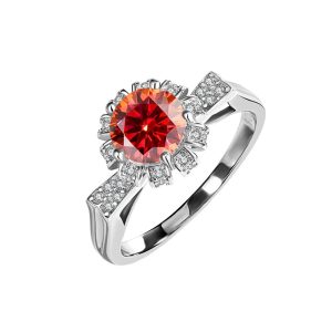 S925 sterling silver Red Moissanite diamond ring