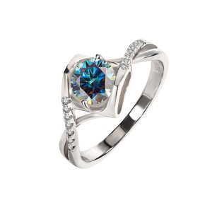 classic micro-set Angel's Kiss S925 sterling silver Blue Moissanite ring