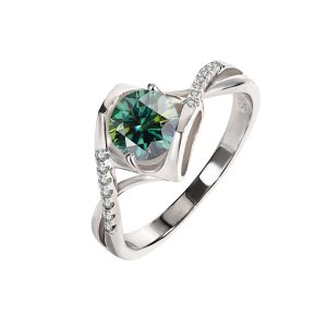 classic micro-set Angel's Kiss S925 sterling silver Green Moissanite ring