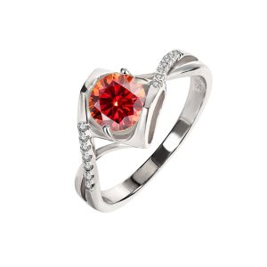classic micro-set Angel's Kiss S925 sterling silver Red Moissanite ring