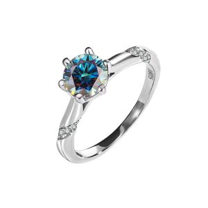 six-claw 925 sterling silver Blue Moissanite jewelry ring for women