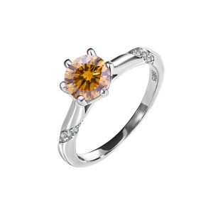 six-claw 925 sterling silver Brown Moissanite jewelry ring for women